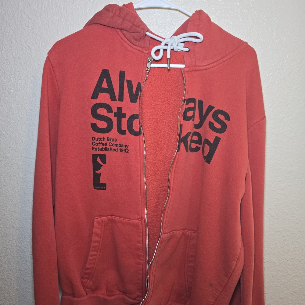 Dutch Bros Red Hoodie with Black Text
